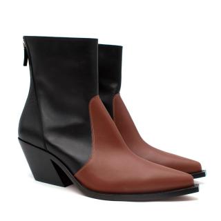 Givenchy Black & Tan Leather Western Ankle Boots