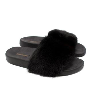 Dolce & Gabbana Black Mink Fur Slides