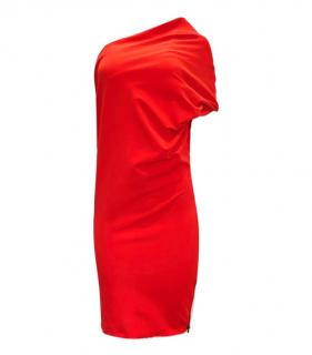 Lanvin Red One Shoulder Draped Dress
