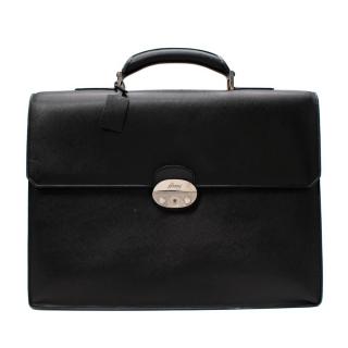 Brioni Black Textured Leather Top Handle Briefcase
