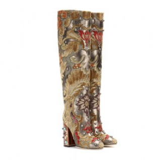 Dolce & Gabbana Velvet Embellished Brocade Boots