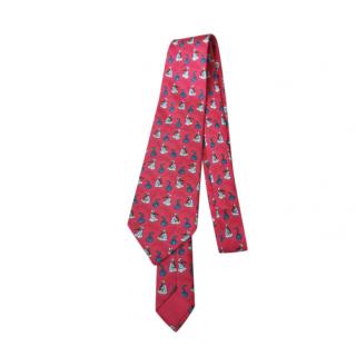 Hermes Red Silk Snake Charmer Printed Tie