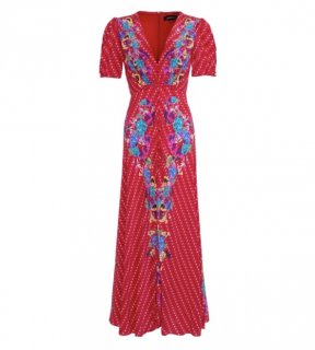 Saloni Red Lea Crepe De Chine Dress