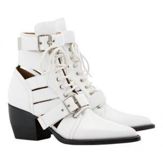 Chloe White Rylee Lace-up Cutout Ankle Boots