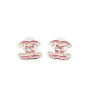 Chanel Enamel Candy Stripe CC Earrings
