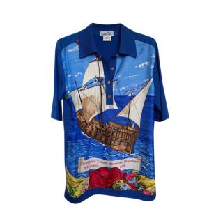 Hermes Vintage Blue Christopher Columbus Polo Shirt