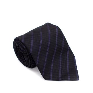 Ermenegildo Zegna Black & Purple Striped Textured Silk Tie