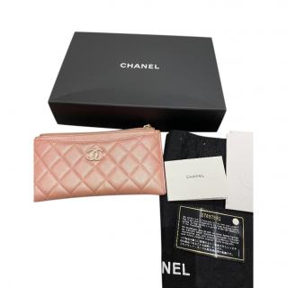Chanel Pink Quilted Iridescent Leather Zip-Around Wallet