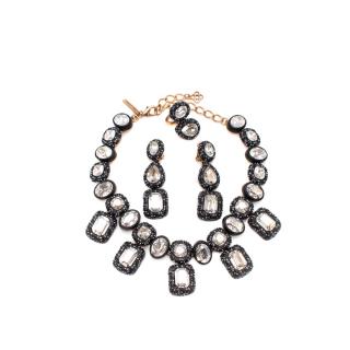 Oscar De La Renta Black & White Crystal Necklace, Earrings & Ring 