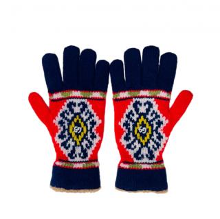 Gucci Fair Isle GG Knit Red & Blue Gloves - Size M