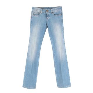 Gucci Blue Stonewash Denim Floral Embroidered Back Flared Jeans