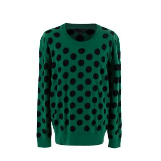 Burberry Green & Black Large Polka Dot Wool Knit Sweater 