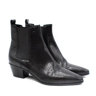 Saint Laurent Black Lizard Embossed Leather Cowboy Boots