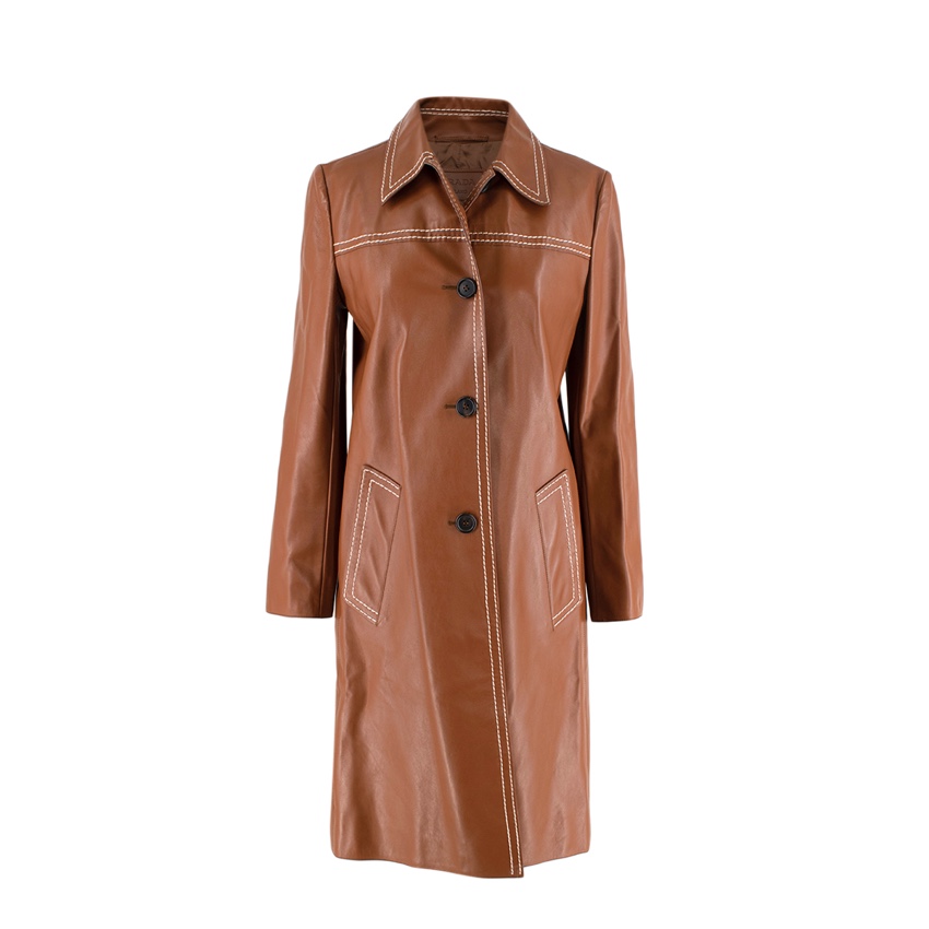 Prada Tan Topstich Leather Coat