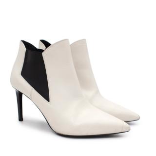 Saint Laurent White Leather Point Toe Heeled Booties
