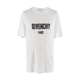 Givenchy White Distressed Logo Printed T-Shirt 
