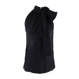Balmain Black Silk Pussy-Bow Front Cut Out Blouse