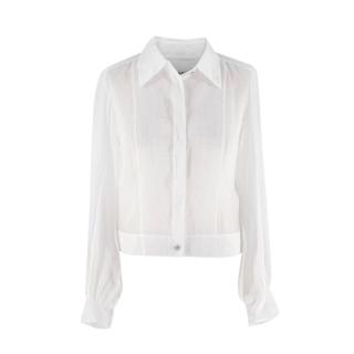 Chanel White Cotton Voile Semi-Sheer Long Sleeve Blouse