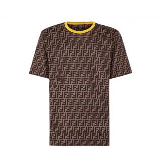 Fendi Yellow Trimmed Brown FF T-Shirt