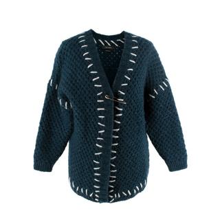 Isabel Marant Dark Teal Open Weave Safety Pin Cardigan