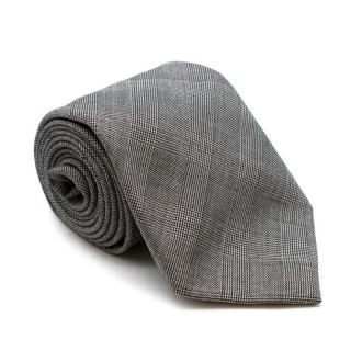 Udeshi Grey Prince of Wales Check Wool Twill Tie 