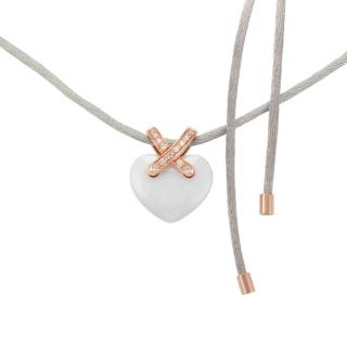Chaumet Pink Gold & Diamond White Ceramic Heart Cord Necklace