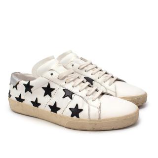 Saint Laurent Court Classic White Leather Star Applique Sneakers