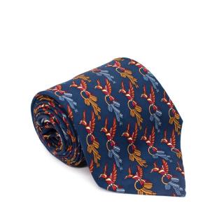 Salvatore Ferragamo Navy Blue Hummingbird Motif Silk Twill Tie