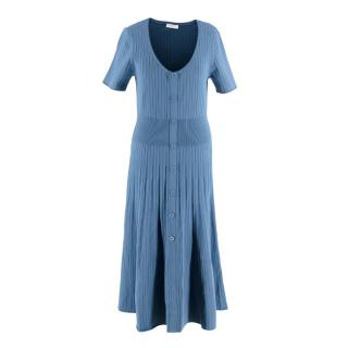 Sandro Petrol Blue Ribbed Knitted Midi Dress