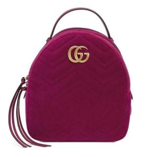 Gucci Marmont GG Fuchsia Chevron Velvet Backpack 