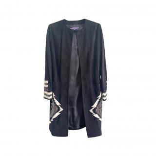 Ralph Lauren Collection Black Leather Embroidered Suede Coat