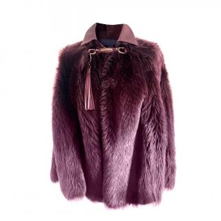Ralph Lauren Collection Burgundy Leather Trimmed Shearling Cape