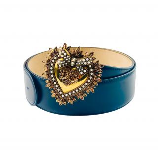 Dolce & Gabbana Blue Leather Sacred Heart Buckle Belt - Size 90