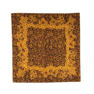Chanel Chocolate Brown Floral Gold-Tone Chain Print Silk Square Scarf