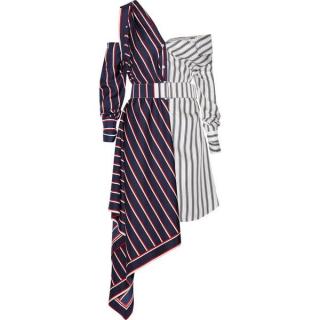 Monse Off-the-shoulder asymmetric striped silk-twill dress