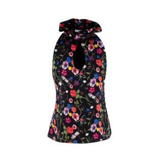 Borgo De Nor Black Surreal Floral Pattern Hammered Silk Top