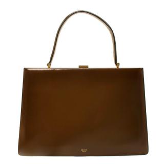 Celine Caramel Brown Smooth Leather Medium Clasp Top Handle Bag
