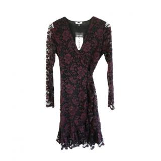 Ganni Burgundy Lace Flynn Mini Wrap Dress