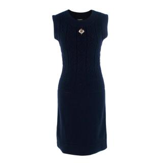 Chanel Navy Blue Cable Knit Sleeveless Dress