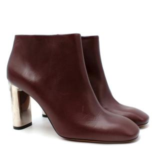 Celine Burgundy Leather & Silver Heel Ankle Boots
