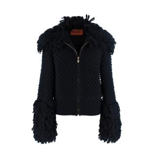 Missoni Black Boucle Knitted Jacket with Loop Fringe Sleeves & Collar