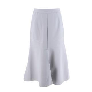 Tibi Frisse Ponte Light Grey Contrasting Stitching Midi Skirt 
