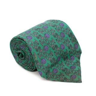 Arnys Green, Purple & Grey Patterned Print Silk Tie