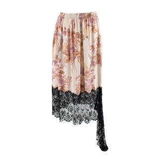 Christopher Kane Floral Print Silk & Lace Slip Skirt