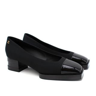 Chanel Black Grosgrain Patent Square Toe Loafers
