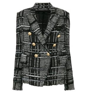 Balmain Grey & Black Double Breasted Tweed Jacket