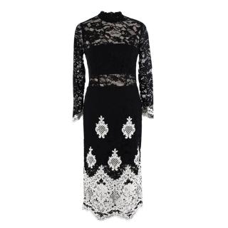 Alexis Sheer Black Lace Dress with White Lace Embellishment