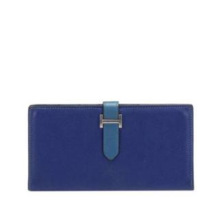 Hermes Epsom Leather Bearn Blue Wallet