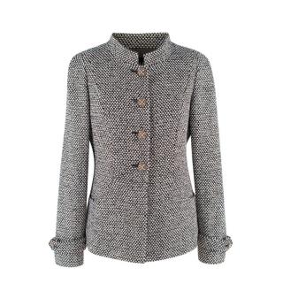 Chanel Black & White Boucle Jacket with Stand Collar
