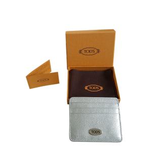 Tod's Metallic Silver Leather Card Holder